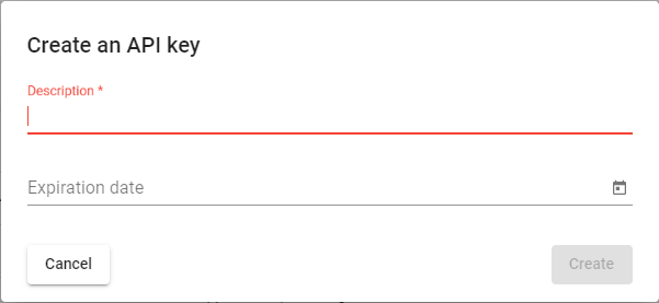 api key creation panel