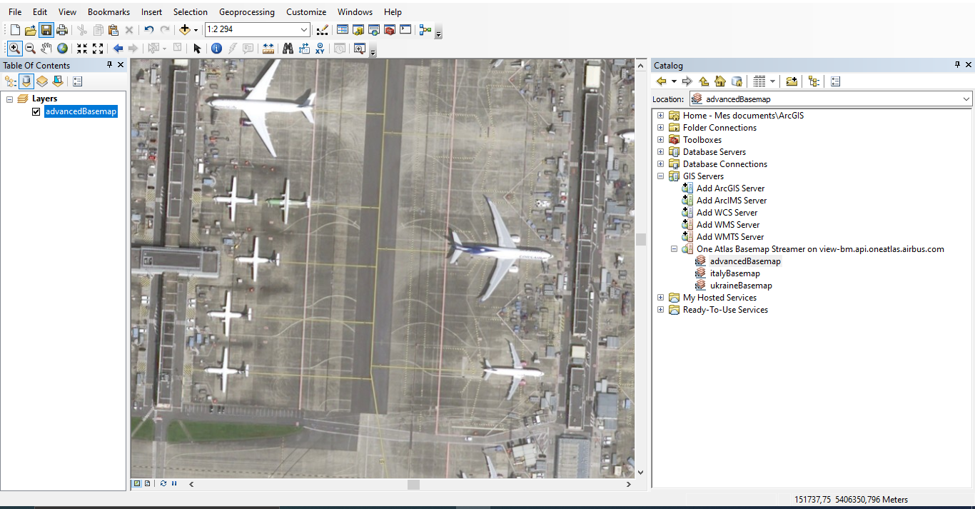 arcmap opening panel with zoom on advancedbasemap layer