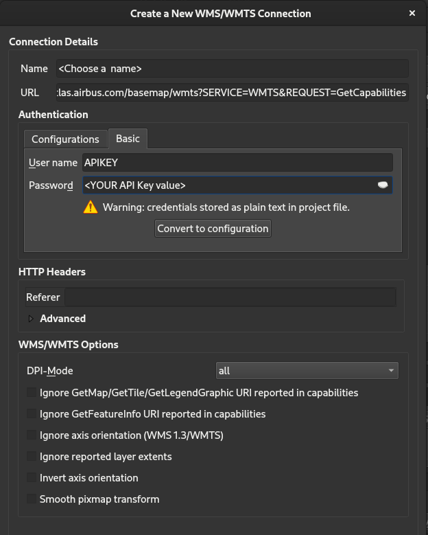 filled wms wmts connection panel